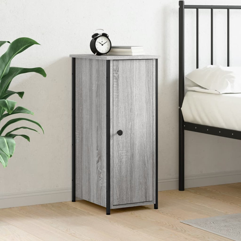Memuna 32cm W Iron Bedside Table, Smoked Oak, Individual