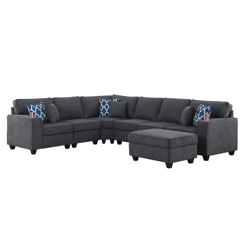 Canapé modulaire réversible en forme de L 125 po avec 7 porte-gobelets intégrés, 6 coussins, 7,75 po de hauteur et 7 porte-gobelets, largeur, 35 po, coussins