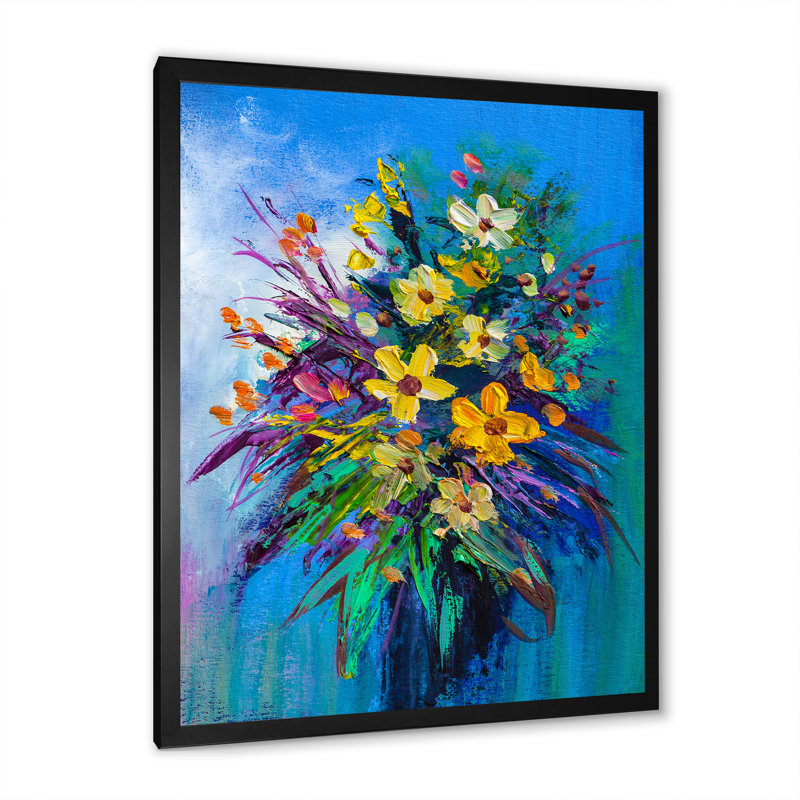 «Yellow Color Summer Bouquet», reproduction d'art sur toile traditionnelle, H 20 po x l 12 po x P 1 po, Cadre photo noir
