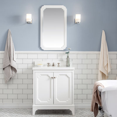 Queen 30" Sink Carrara Engineered Marble Countertop Bath Vanity with Mirror
