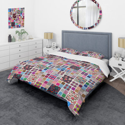 Multicolor Boxes Patchwork Polyester Patchwork Duvet Cover