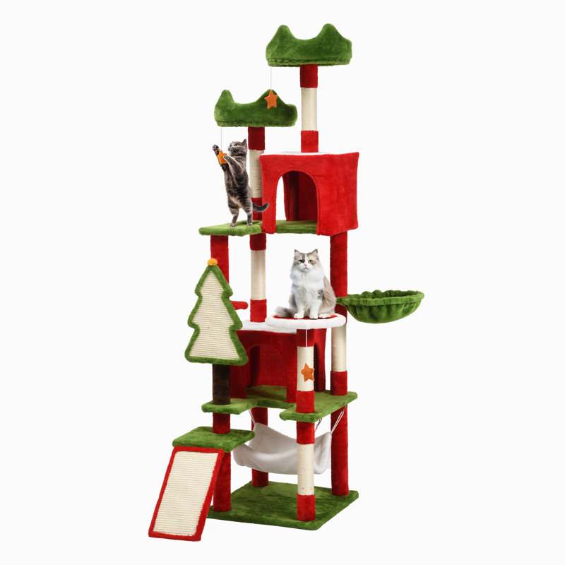 Arbre à chat à plusieurs niveaux sur le thème de Noël avec hamac et griffoirs