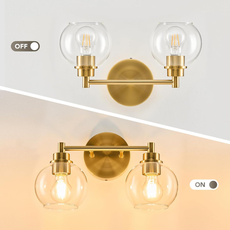 Luminaire de salle de bain 2 lumières avec abat-jour en verre sphérique, douilles E26, finition idéale pour la salle de bain, la chambre à coucher, le couloir et le salon