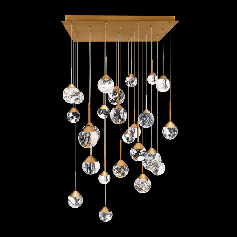 Quest 25 Light Crystal LED Multi-Light Pendant, Aged Brass