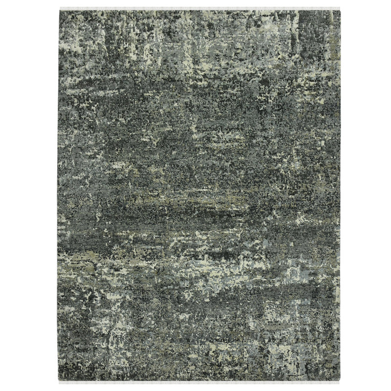 Annastashia Abstract Handmade Hand-Knotted Indoor Use Only Area Rug in Gray/Light Blue/Ivory, Rectangle 2' x 3'