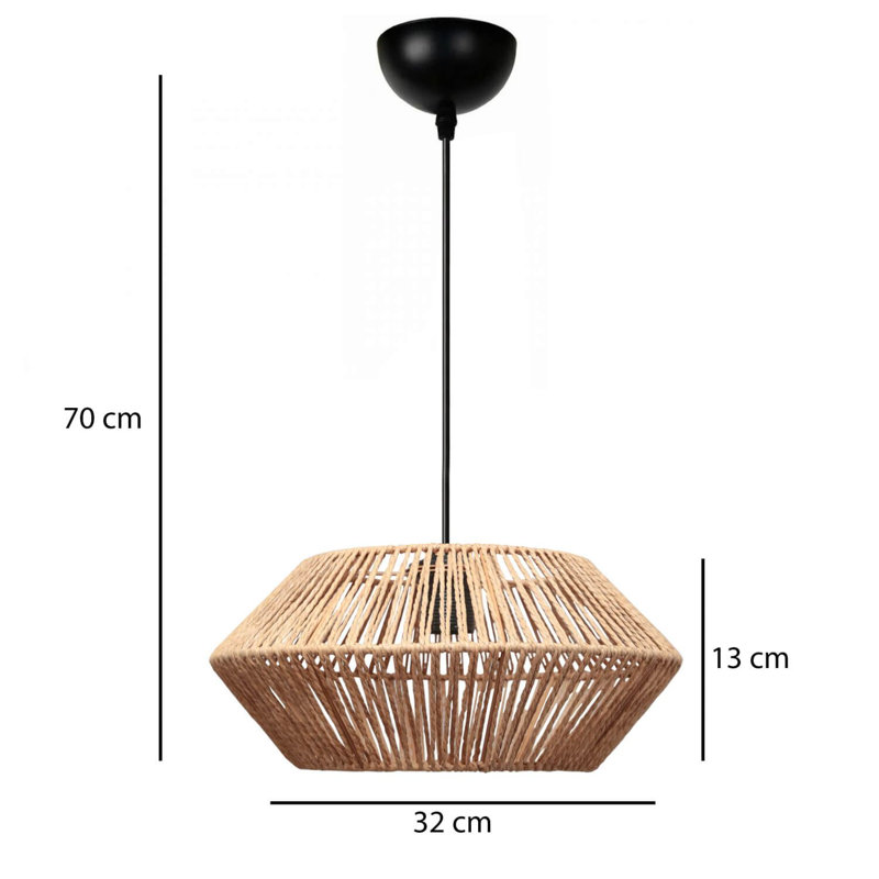 Lustre réglable élégant, structure en métal, hauteur de 20 à 31,5 pouces | Plaque de base de 4,5 po, capuchon de 12,6 po | Douille E27 de 40 W maximum (ampoule non incluse) | Finition naturelle élégante pour un décor moderne, indice de protection IP20