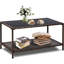 Table basse d'extérieur en rotin 36 po avec plateau en verre et tablette de rangement - Table d'appoint de patio en osier toutes saisons pour balcon, bord de piscine et arrière-cour