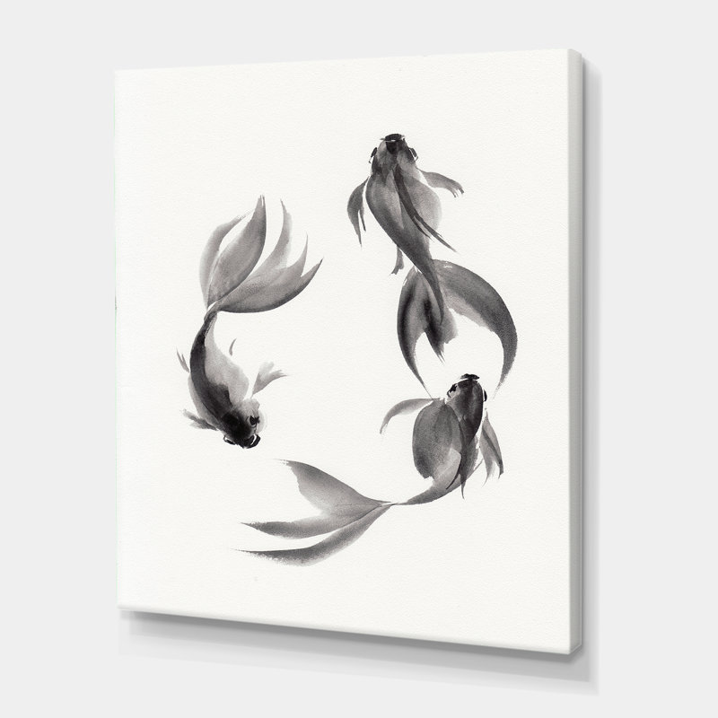Poisson monochrome rétro III, reproduction sur toile, H 40 po x l 30 po x P 1 po, Toile tendue