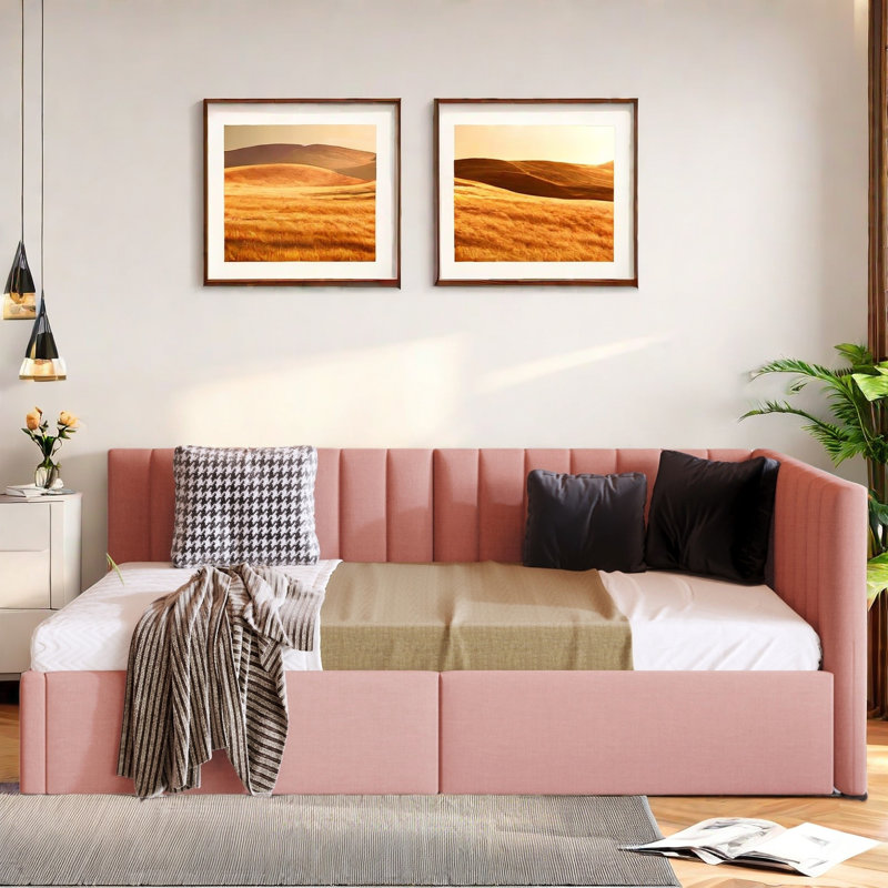 Barfleur Upholstered Daybed with 2 Storage Drawers, Twin, Pink