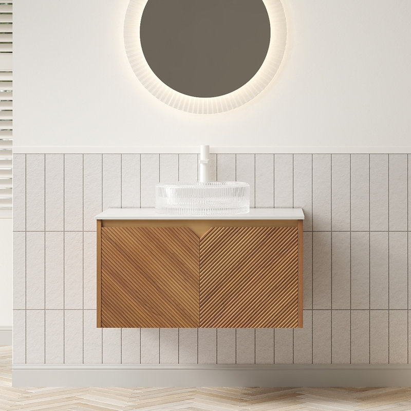 Meuble-lavabo moderne en chêne brun avec lavabo, armoire en bois durable, idéal pour les petites salles de bain