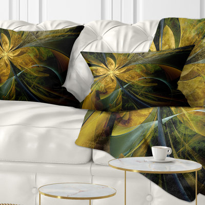 Symmetrical Fractal Flower in Gold - Floral Printed Throw Pillow