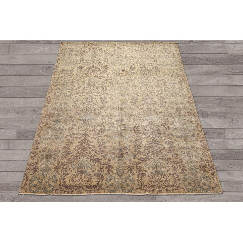 Tapis Oushak en laine beige pâle, noué à la main, style transitionnel, 2,44 m x 3,05 m