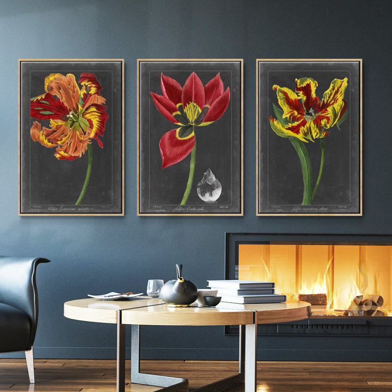 «Midnight Tulip II», ensemble de 3 reproductions sur toile, H 27 po x l 54 po, Bois naturel