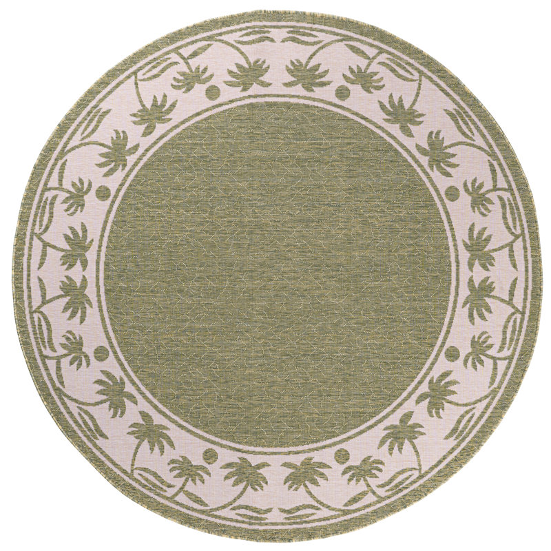 Tapis intérieur / extérieur à motif floral vert Springcreek, Rond 5 pi 2 po