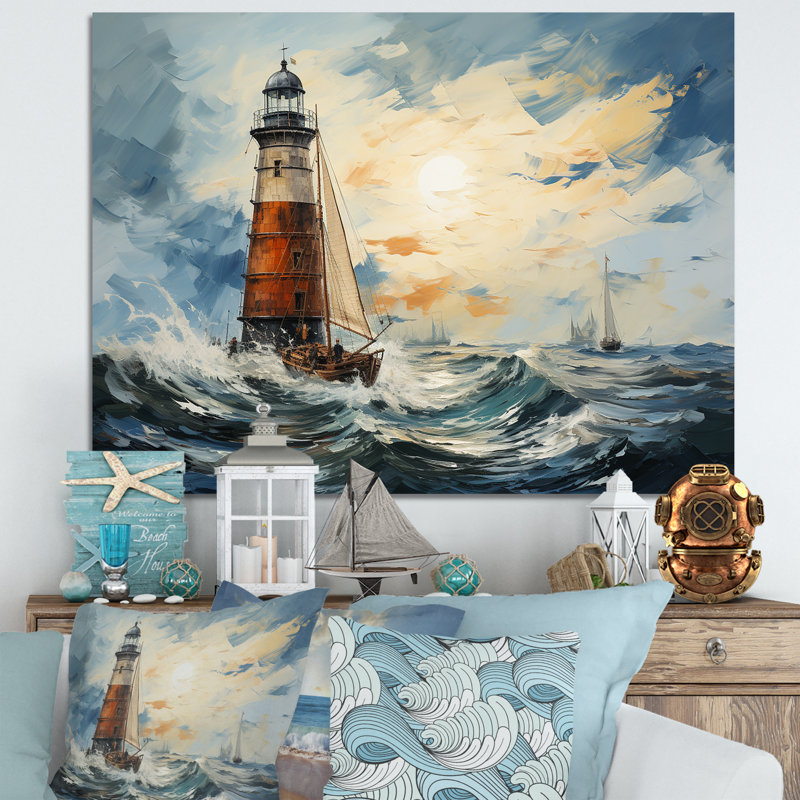 Phare, mer orageuse 2 - Art mural phares, Toile tendue, H 12 po x l 20 po x P 1 po