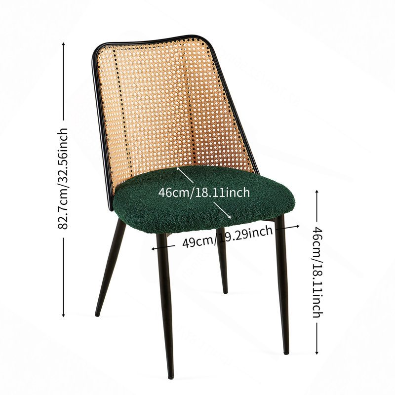 Boucle Upholstered Dining Chairs , Vert, 4