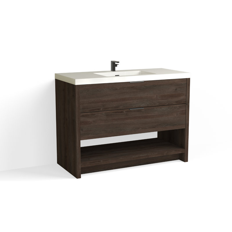 Vue 48" W Freestanding Single Bathroom Vanity, Glossy White/Single, Matte Black, White Nanomatte