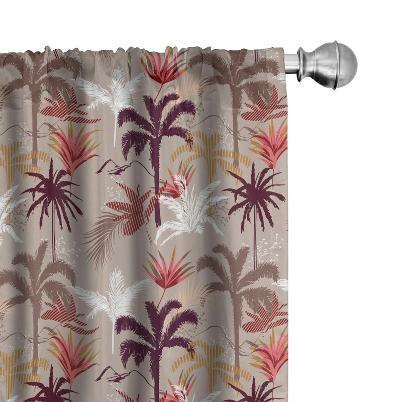 Tropical Palm Floral Semi-Sheer Rod Pocket Curtain Panels, 28" x 63"