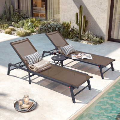 Aluminum Free-Assemble Outside Anti-Rust Pool Lounge Chairs, Outdoor Chaise Lounge Set, Lay Flat Sun Loungers for Tanning Poolside Yard Patio Deck Lou by FHVIT