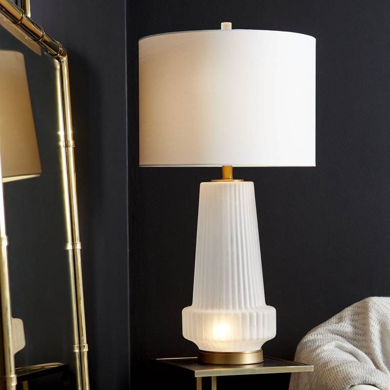 Mila Aged Brass 2-Light Table Lamp with White Shade