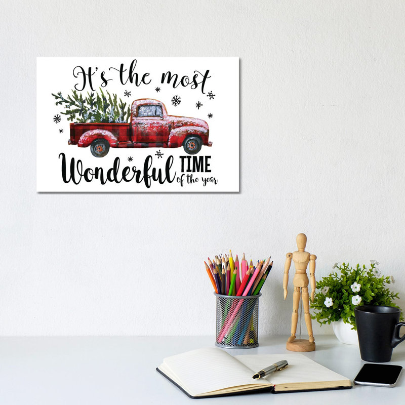 Christmas Plaid Truck. It'S The Most Wonderful Time by Ephrazy Graphics - Wrapped Canvas Gallery-Wrapped Canvas Giclée