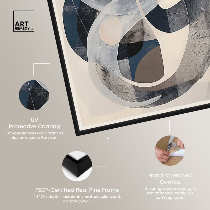 Large Abstract Black and Gray Canvas Wall Art with Black Frame