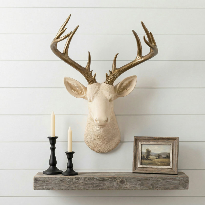 Large Deer Head Faux Taxidermy Wall Décor, Sage/Bronze