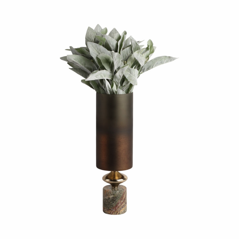 Sagebrook Home 17" Kano Small Glass Hurricane With Stone Base, 17" H x 5" W x 5" D