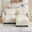 Canapé d'angle en chenille avec coussin lombaire délicat, design ergonomique incurvé, pouf amovible, montage facile-1611740272