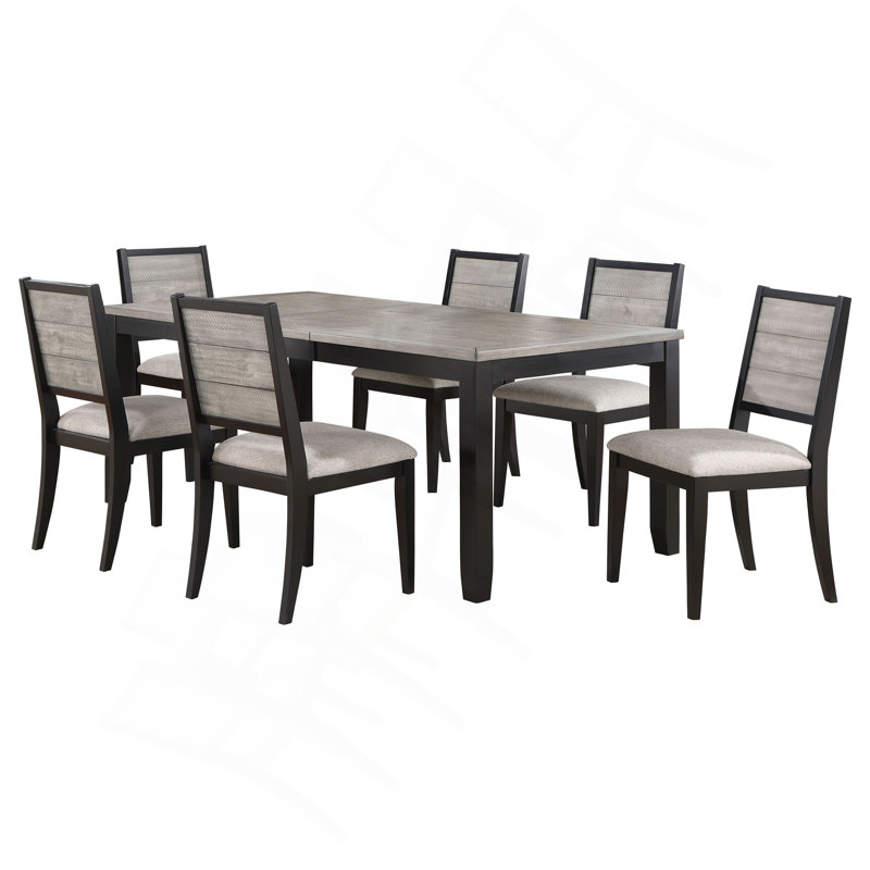 Ensemble de table de salle à manger gris et noir, 7 pièces : table, 6 chaises