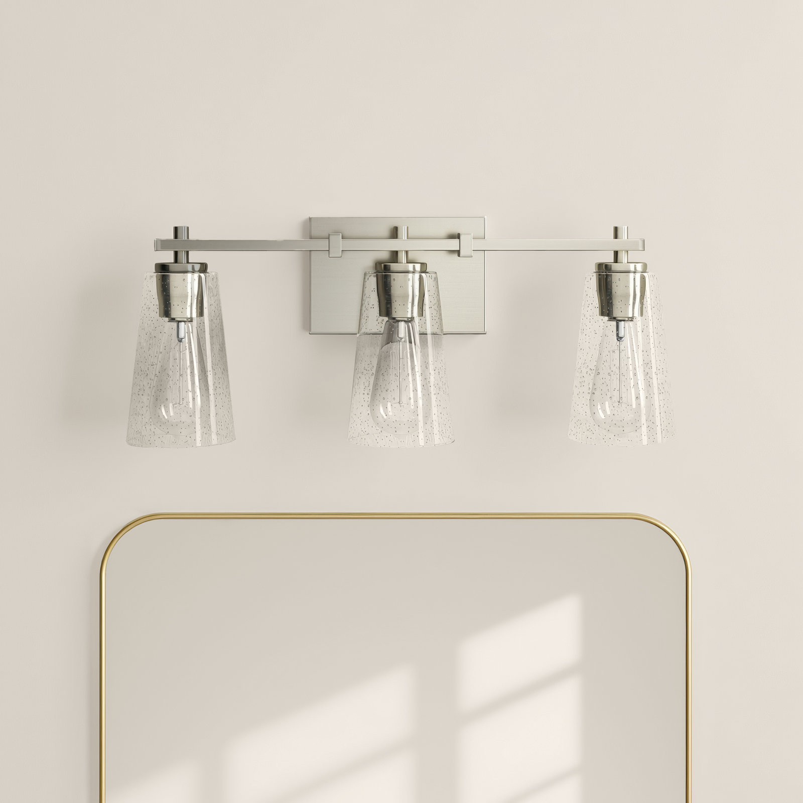 Noland 3 Light Seeded Dimmable Vanity Light, Satin Nickel