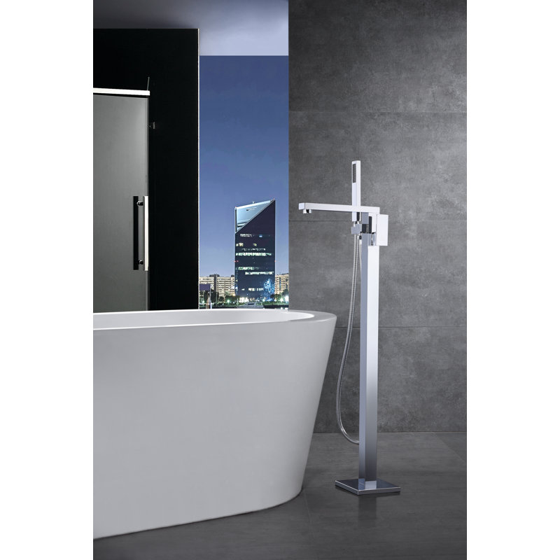 Khone 2 Handle Floor Clawfoot Tub Faucet with Diverter, Brushed Nickel