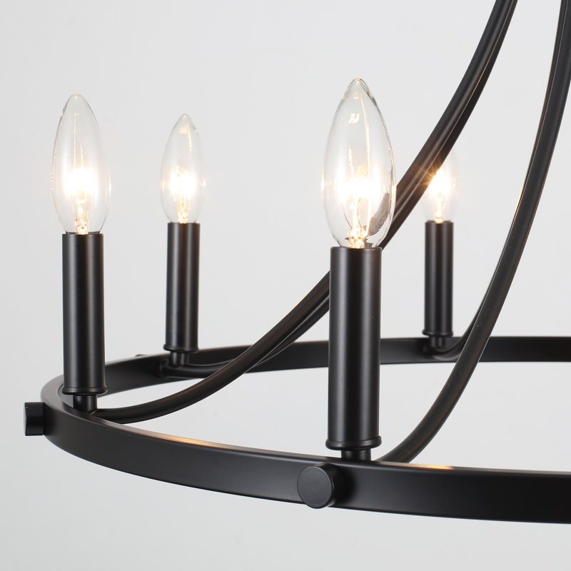 Mumme  8 Light Farmhouse Wagon Wheel Chandelier Candle Style Rustic Round Lights Fixture for Kitchen Island Living Room Foyer Entryway