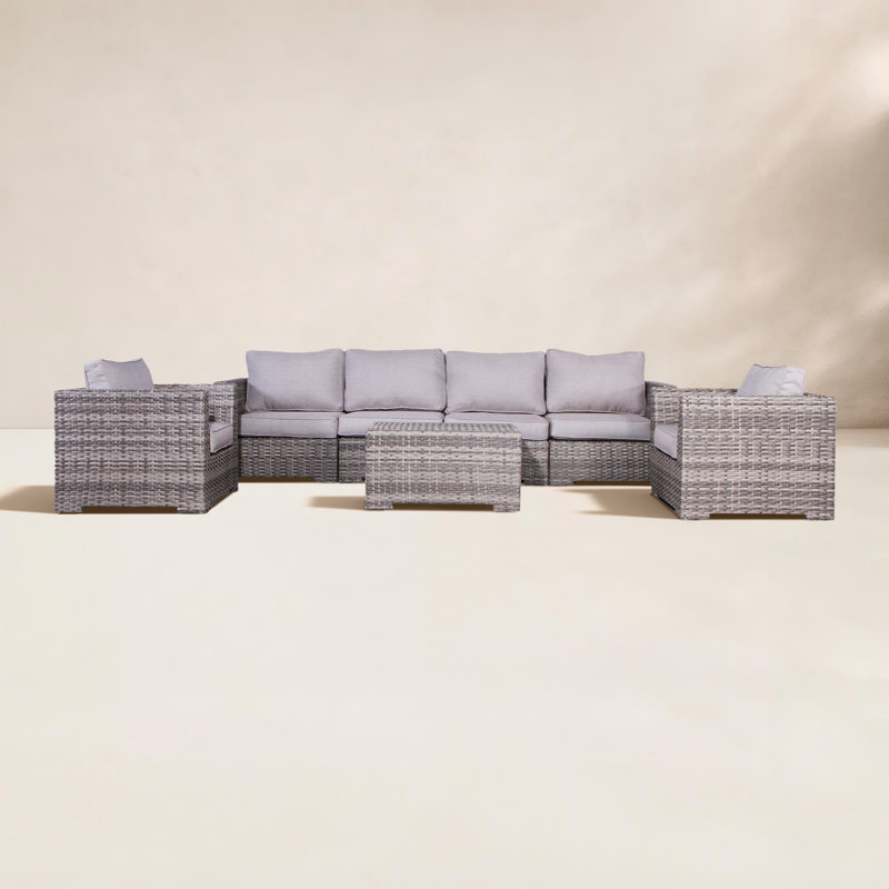 Caron Wicker Fully Assembled 6 - Person Seating Group with Cushions, Mixed Gray