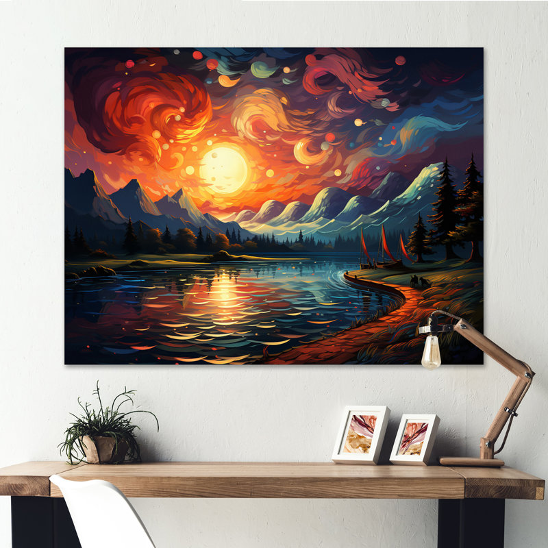 «Planets Sunset on Mountain I», reproduction sur toile, Toile tendue, H 16 po x l 32 po x P 1 po