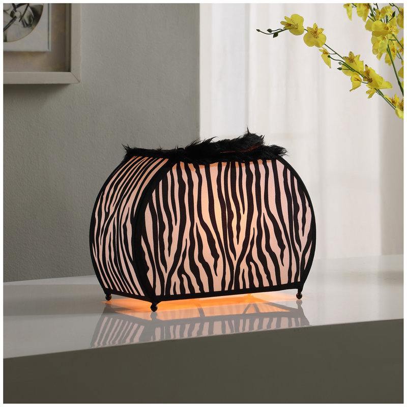 11.75" In Zebra Animal Print Purse W/ Black Faux Handle Table Lamp