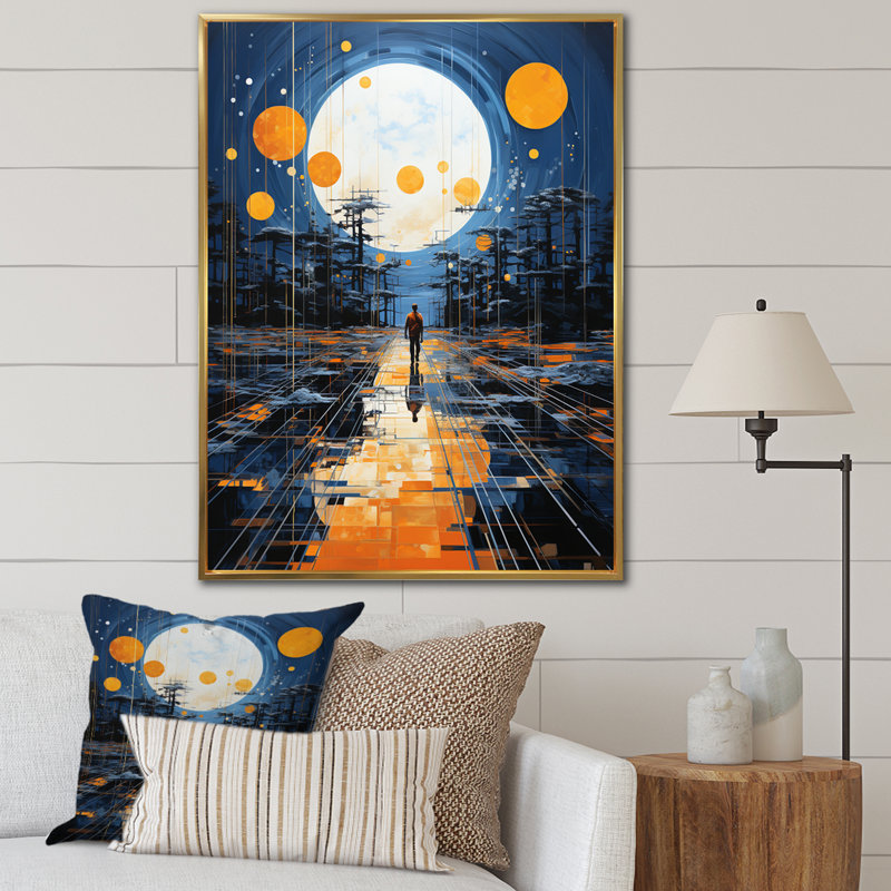 «Hinrikus Yellow Solar Specks», impression géométrique sur toile, H 32 po x l 24 po x P 1 po, Cadre flottant doré