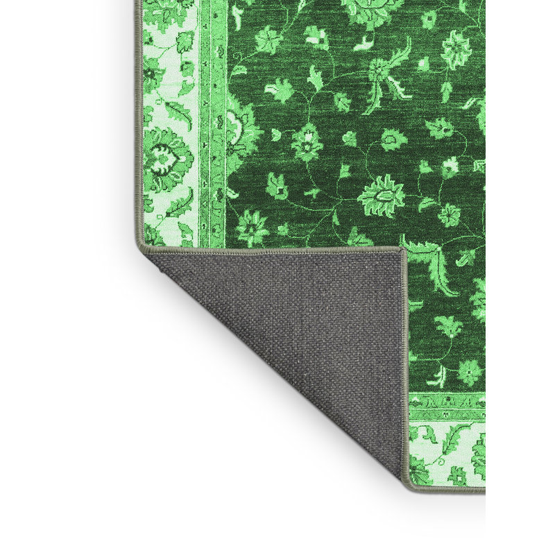 Tapis oriental vert en laine et polyester tissé à la machine 8 pi x 10 pi Kameia