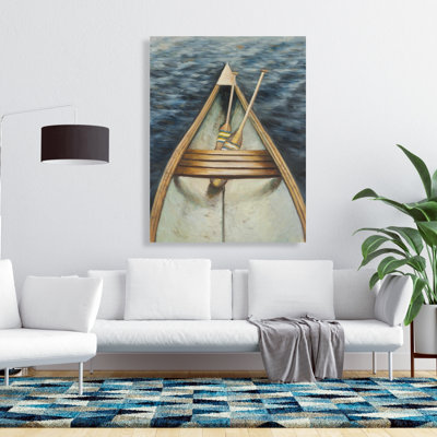 Canot sur le lac, toile | Décoration de salon brun