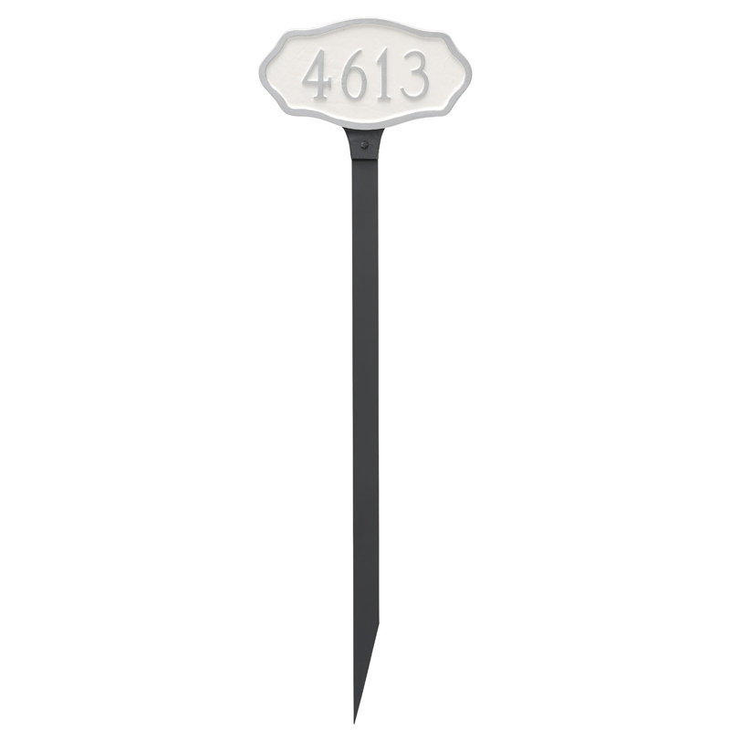 Petite plaque d'adresse avec pelouse, Blanc / argent
