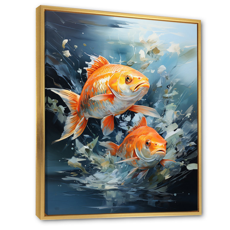 " Fishing Carp Collage II ", Gold Floater Framed, 32" H x 16" W x 1" D