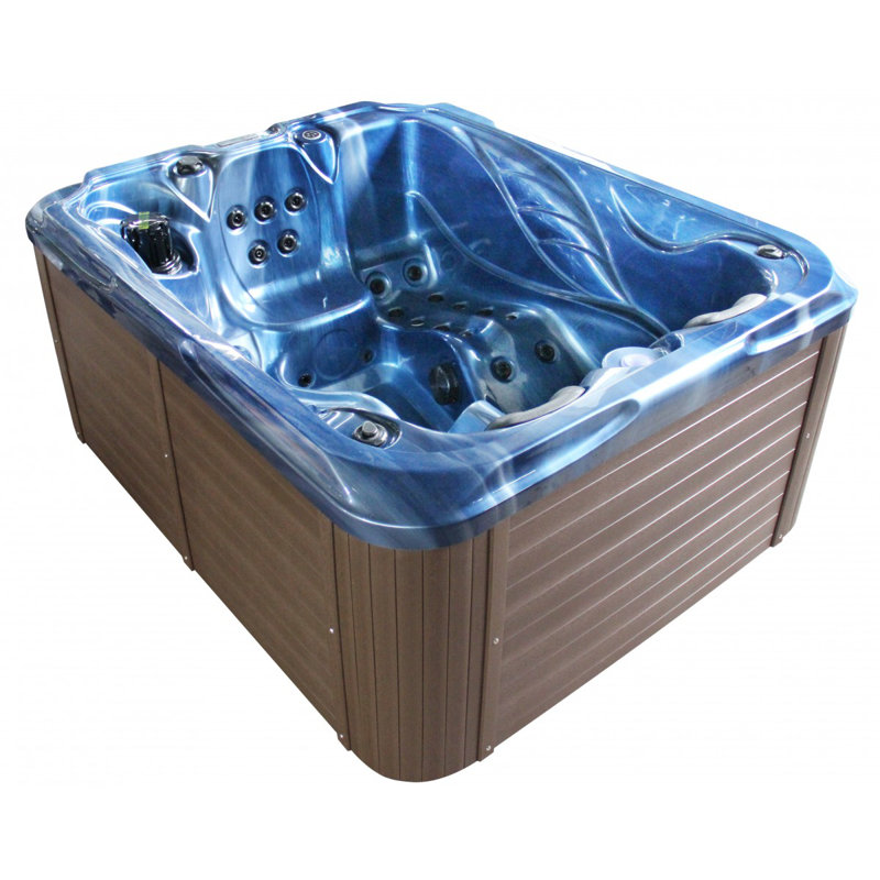 Belfry Bathroom Mireles 220V 3 Person 60 - Jet Acrylic Rectangle Hot Tub with Ozonator, Brown, Blue