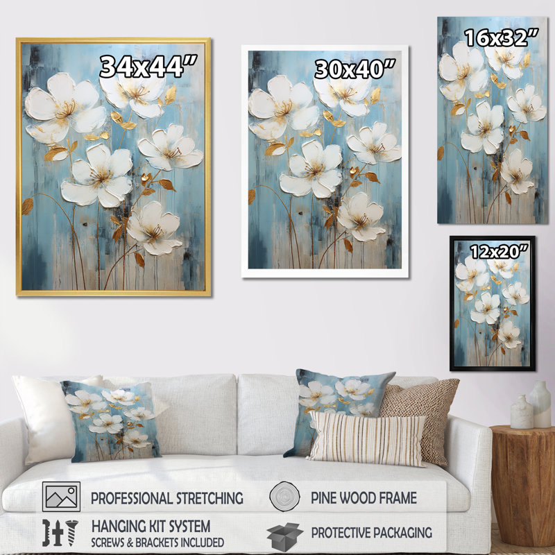 «Elegant Beige Buttercups Meadow V» sur impression sur toile, Cadre simple argenté, H 32 po x l 16 po x P 1 po