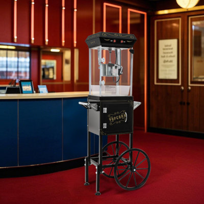 6 Oz Pot Popcorn Maker, Mobile Cart with Lockers (Black)