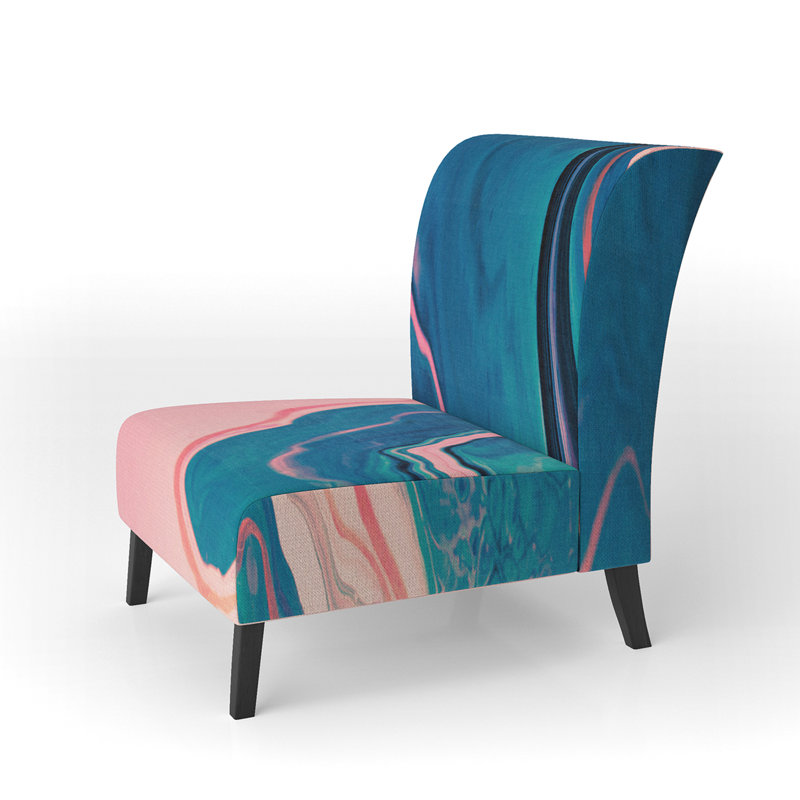Brechta Vibrant Curve Design II - Velvet Upholstered Modern Slipper Chair, Green/Pink