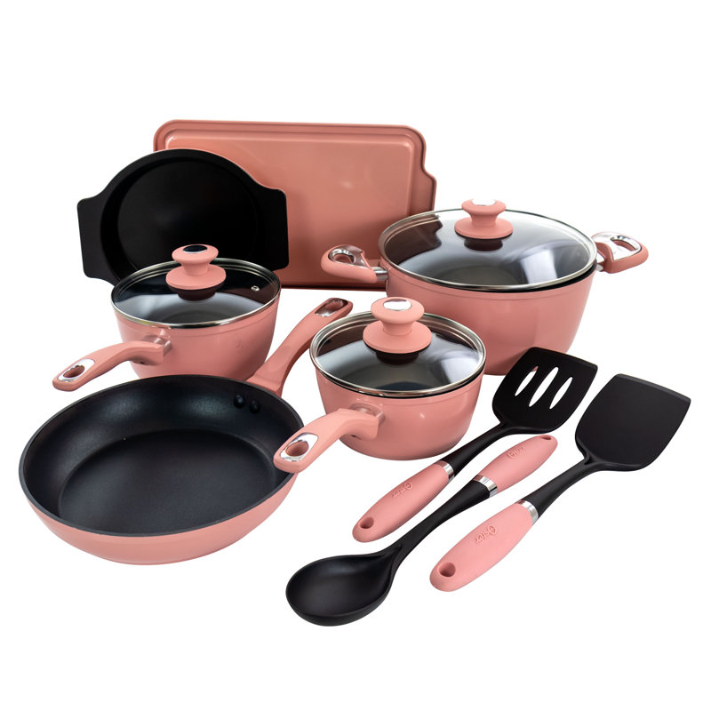 Batterie de cuisine antiadhésive Aluminium 12 pièces Oster, Rose