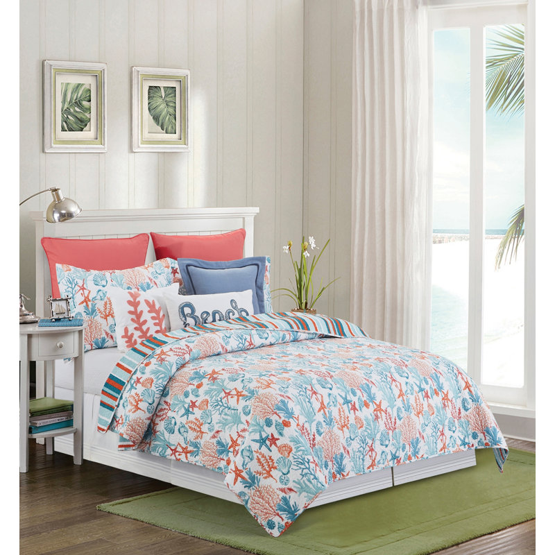 Ensemble de courtepointe réversible en coton Tangerine Coast, Courtepointe simple + 1 taie décorative standard