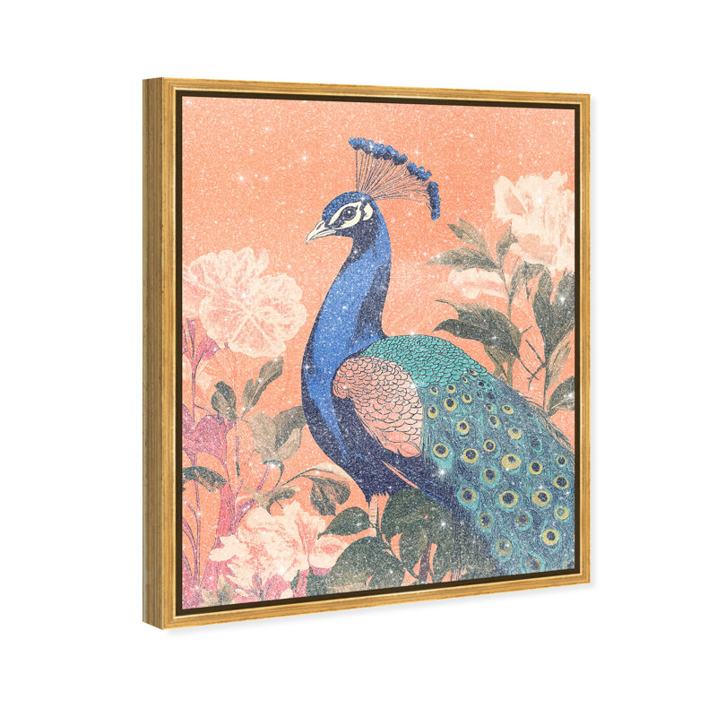 Peacock Garden Dance Canvas Animals Print by Oliver Gal, 21"H x 17"W, Gold Frame