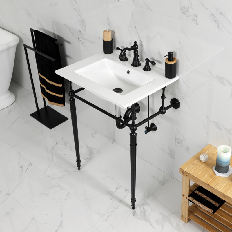 Lavabo de salle de bain console Edwardian, Noir mat, Centres de 8 po