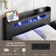 Cadre de lit très grand, cadre de lit plateforme en bois avec tête de lit à DEL avec rangement et 2 ports USB, silencieux, aucun sommier nécessaire et outil d'assemblage facile, grand rangement sous le lit